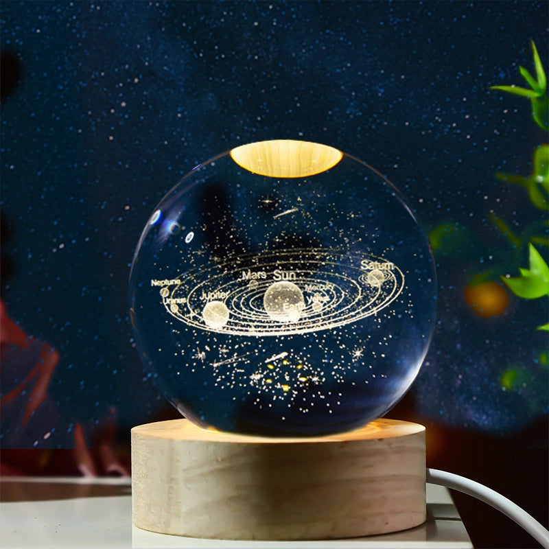 REGALO PERFECTO❤️ GalacticSphere® - Bola de Cristal 3D con Diseño de Sistema Solar con Iluminación y Base de Madera