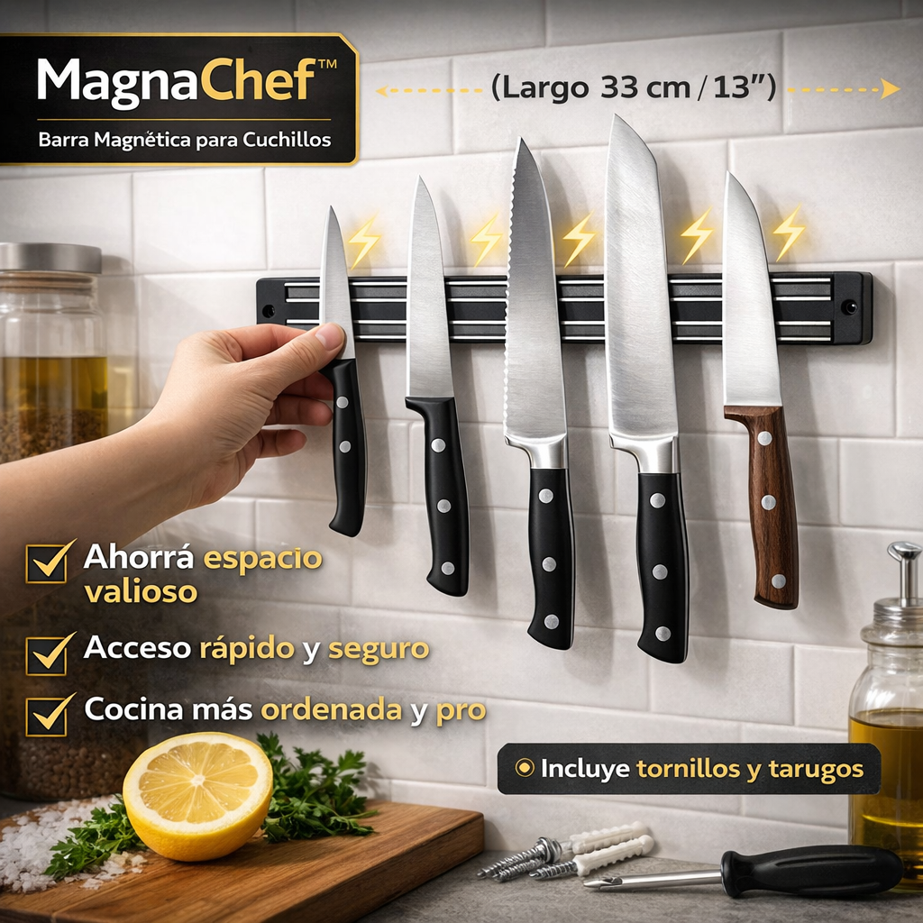 3x1 OFERTA MagnaChef™ – Barra Magnética para Cuchillos