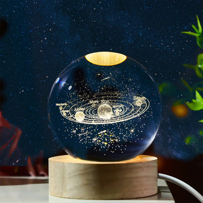 REGALO PERFECTO❤️ GalacticSphere® - Bola de Cristal 3D con Diseño de Sistema Solar con Iluminación y Base de Madera